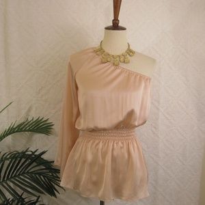Ali & Kris Champagne Satin One Shoulder Top